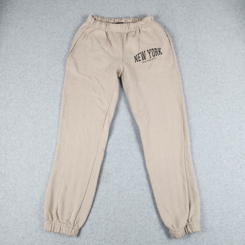 Charlotte Russe New York Jogger Sweatpants Womens S Tan Fleece Lined Tapered Leg